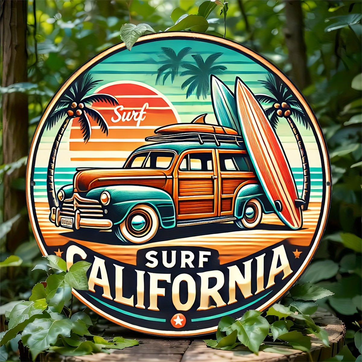 Round Tin Metal Sign Vintage Surf California Wall Art Decor 8x8 | eBay