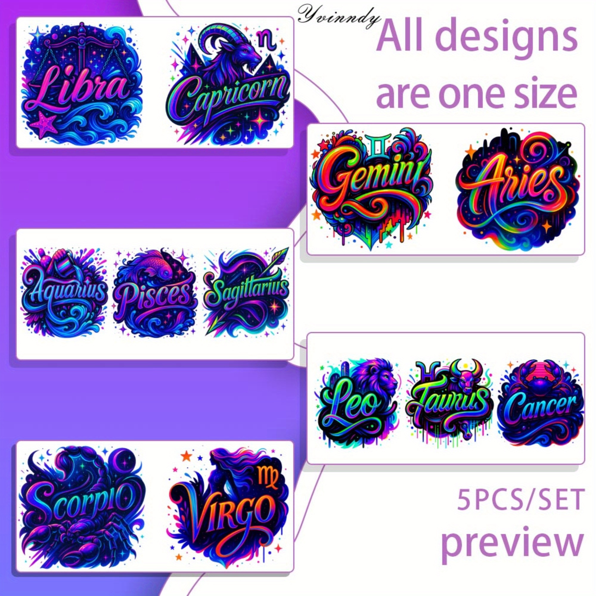 TEMU Set Of 5 Appealing 12 Zodiac Sign 16oz Transfer Paper, Suitable For Use On 16 Oz Glass Jars