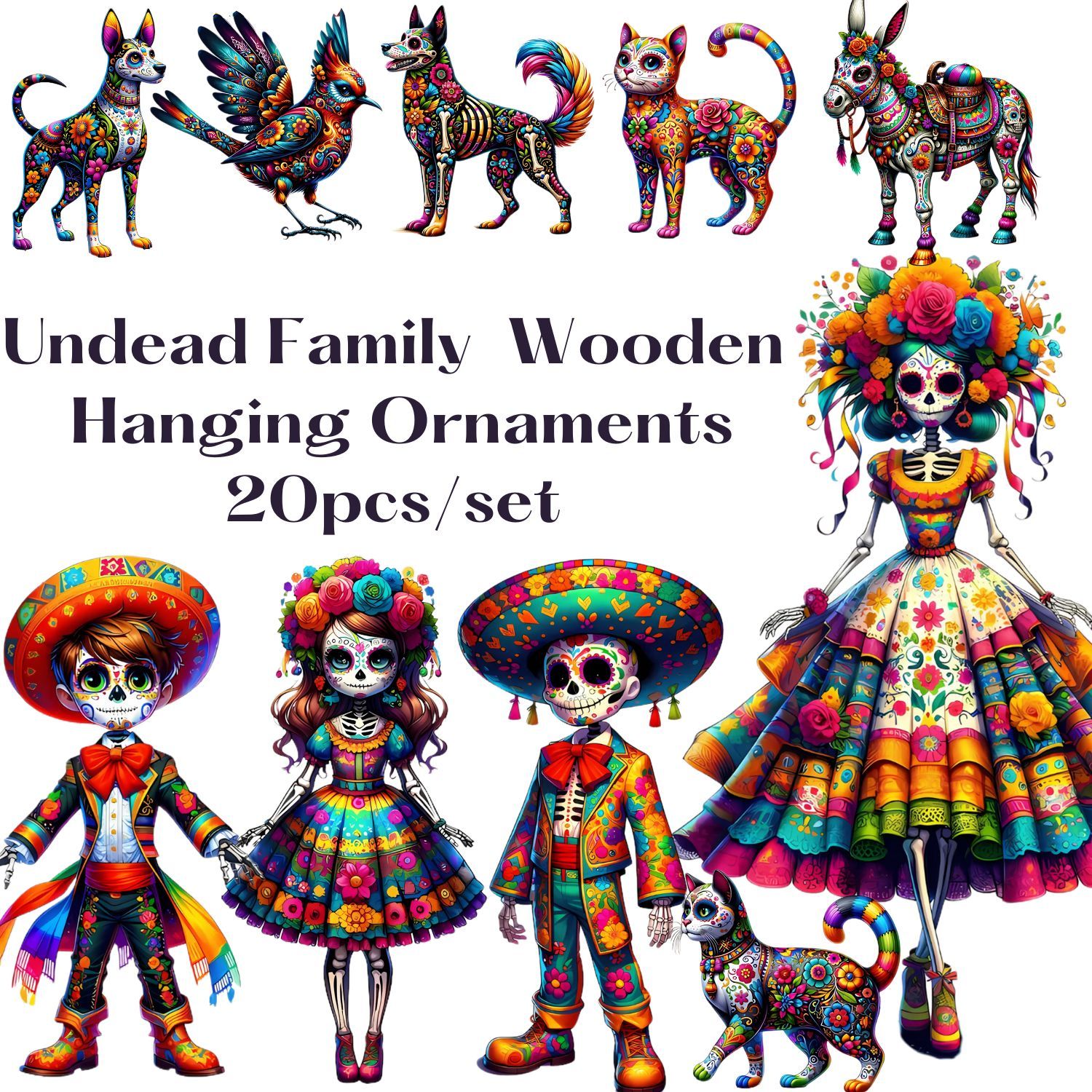 

Room Decor 20pcs Set Wooden Hanging Ornaments, Dia De Los Muertos Decorations, Mexican Cartoon Animal & , Holiday Decor For Mardi Gras, Christmas, Thanksgiving, New Year, Birthdays