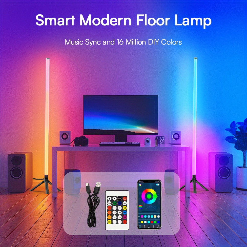 TEMU 2pcs/1pc Smart Rgb Tube Light With Light Stand, App Control And Remote, Musical Rhythm, Color Changing, Timing, Usb Powered, For Dj Lighting,