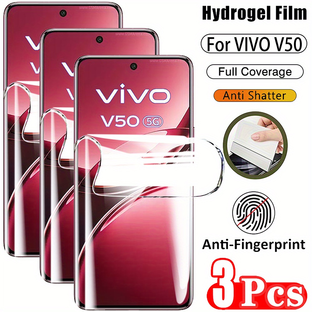TEMU set de 3 es compatible con el Vivo V50 5G. una película de hidrogel de cobertura total, resistente a los arañazos y anti-huellas, con recortes