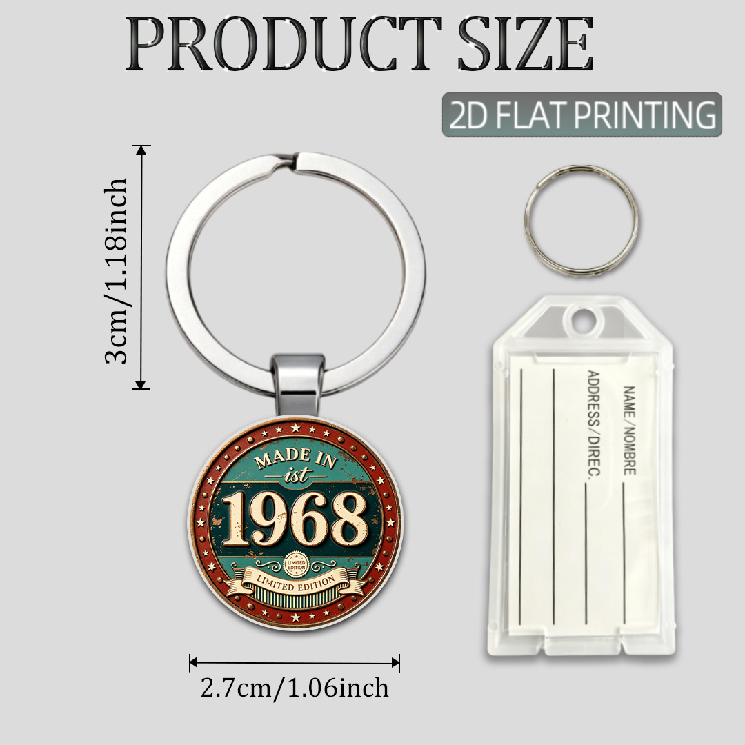 TEMU 1pc, 1968 Birth Anniversary Retro Embossed Round Key Chain, Includes Classification Cards, Applicable To Backpack Charms, Wallet Decor, Daily