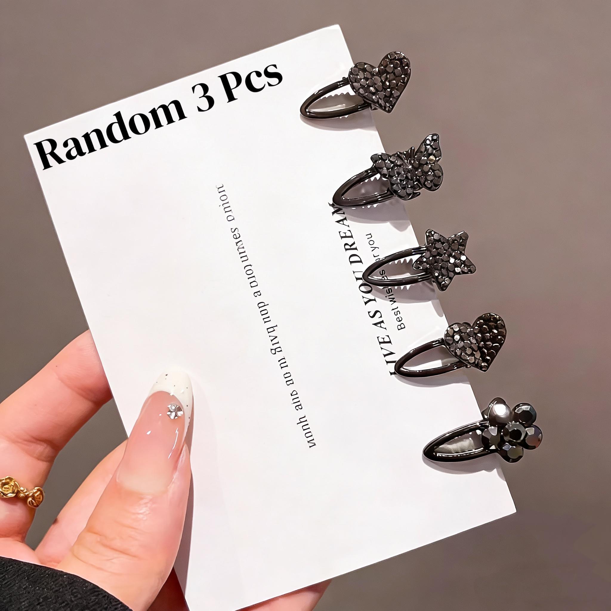TEMU 3 Random Small Rhinestone Bow Side Duckbill Clips, Rhinestone Hair Clips, High-end Clips, Hair Accessories