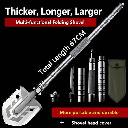 28 in 1 foldable detachable portable shovel tool kit aluminum alloy camping hiking shovel with storage bag suitable for camping hiking outdoor activities fishing gardening