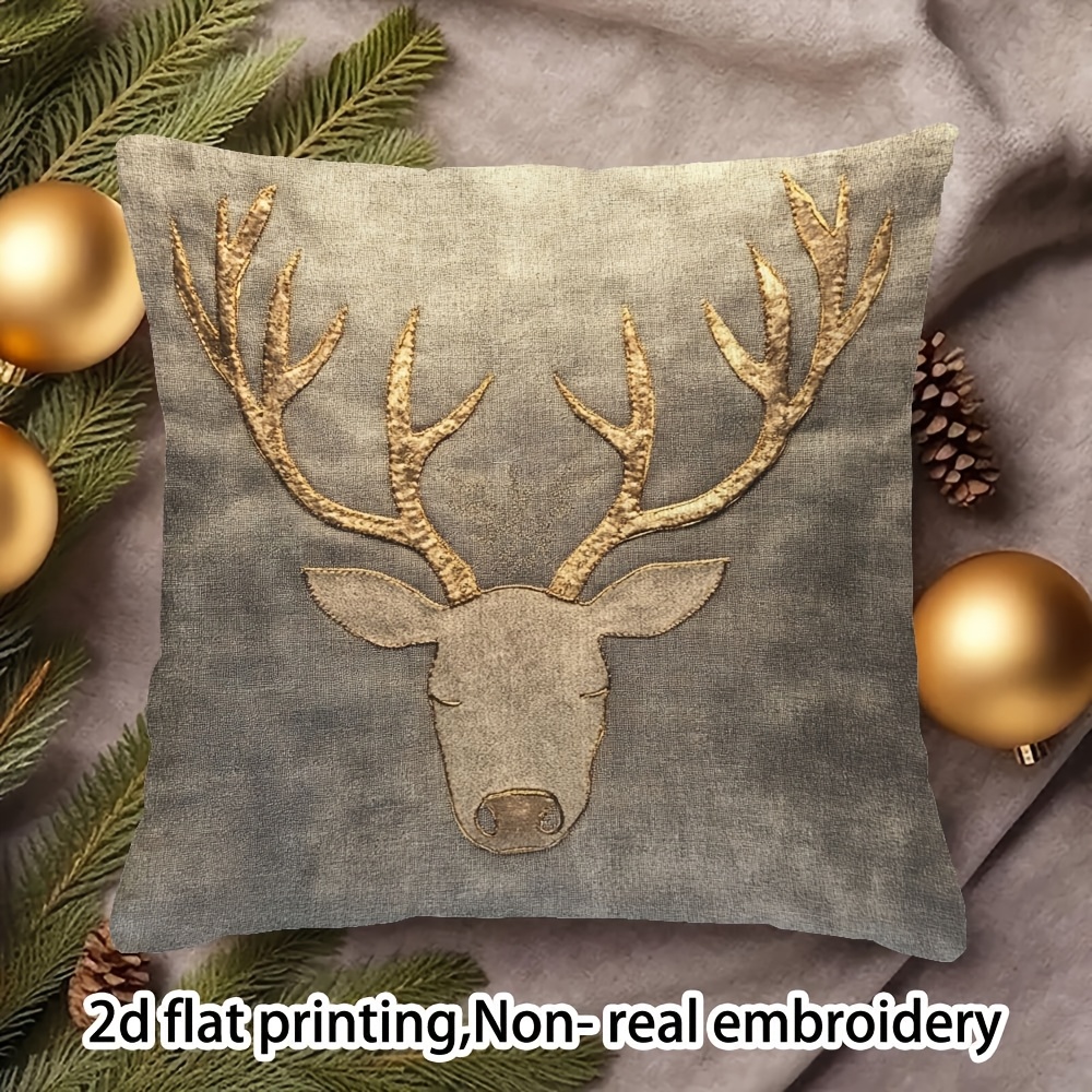 TEMU 1pc Pillowcase, Scottish Reindeer Antlers 2d Flat Design, Soft And Comfortable Polyester Short Plush Fabric, Single-sided Print, Pillow Insert