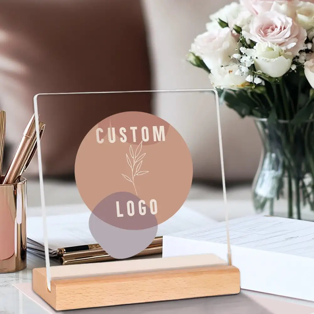TEMU 2d Flat - [2d Flat] 2d Plane, Suitable For Use In All , Inch Customized Acrylic Desktop Board With Wooden Stand - Personalized Logo, High-end