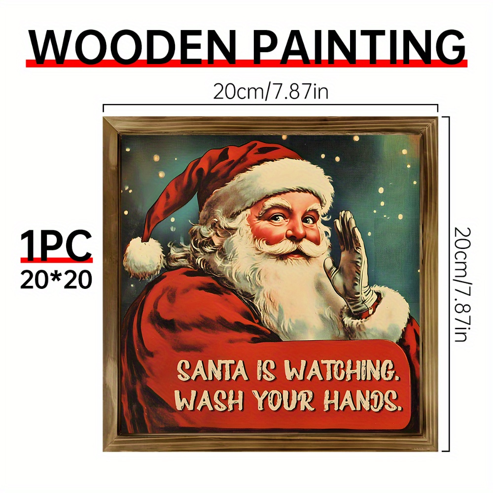TEMU Christmas Spirit] Vintage Santa "wash Your Hands" Wooden Sign - Festive Holiday Wall Decor, 7.87x7.87 Inches, Bathrooms & Restrooms, Christmas Gift Idea, Christmas Decor