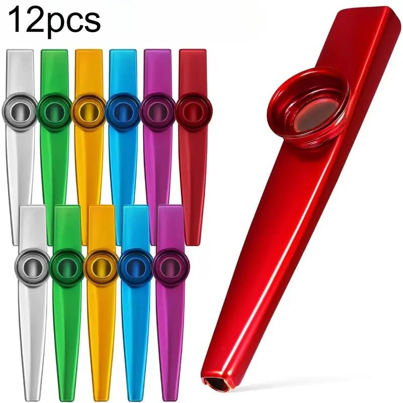 TEMU 12pcs Kazu Flute Set - Vibrant Color Options: Red, Green, Yellow, Purple, Orange, Pink, Brown & Durable Aluminum Flute Body - Beginner-friendly
