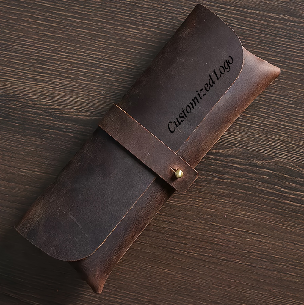 Custom-Made Large Capacity Pencil Case Made of Crazy Horse Leather And Top Layer Cowhide, Featuring a Vintage Design. This Japanese-Style Minimalist And Korean Trendy Leather Storage Box Is Multifunctional