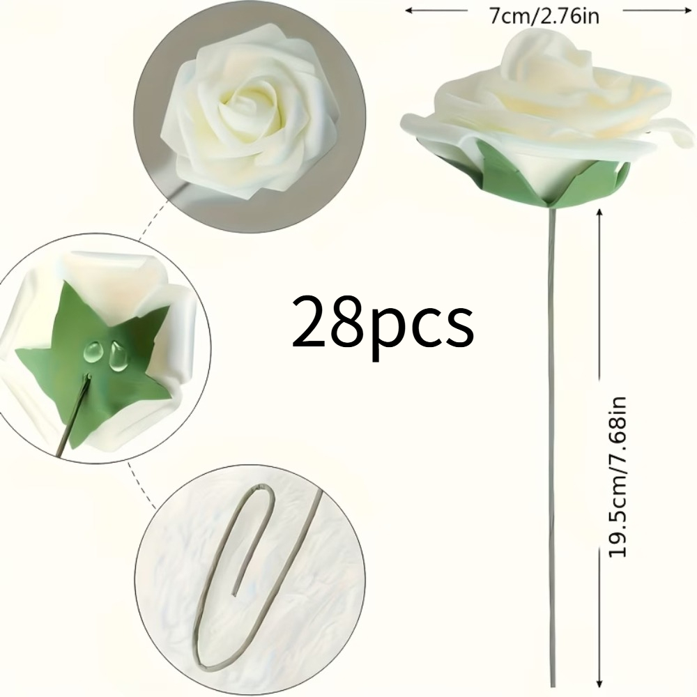 TEMU 28-stem Realistic White Artificial Rose Bouquet, Wedding Bridal Bouquet Gift, Exquisite Floral Arrangement, Valentine's Day Anniversary Holiday
