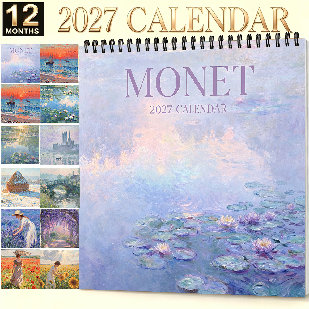 TEMU 1pc, 8.3 X 8.3 Inch Water Lilies Art Wall Calendar 2027 Monthly Hanging Calendar For Home Office Classroom Decor Aesthetic Painting Art Calendar
