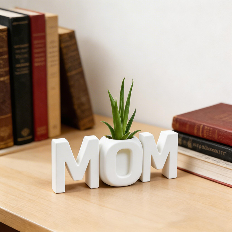 E-shop Kreatives "MOM" Blumentopf Ornament, 3D Buchstaben Design, Muttertagsgeschenk für Mama, Wohnzimmer Schreibtisch Weichdeko, Praktisches Deko