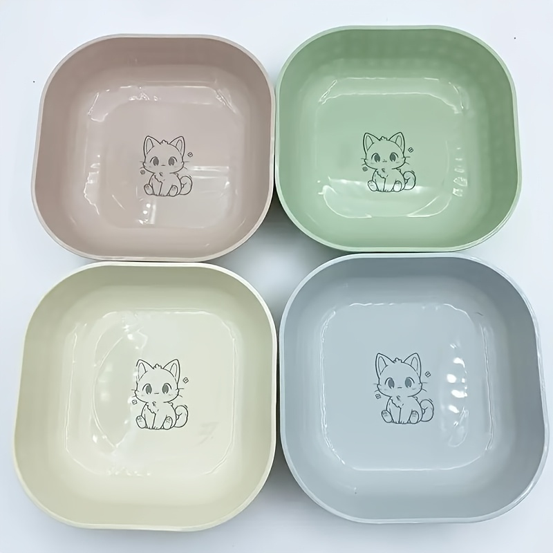 Image of 4 Cute Cartoon Cat Designed Anti Slip Plastic Pet Bowls- High-quality Multifunctional Use, Easy To And Drinking Tray, Suitable For Cats And Cat Bowls, Pet Feeders- Dog Bowls- Pet Supplies.randon Color