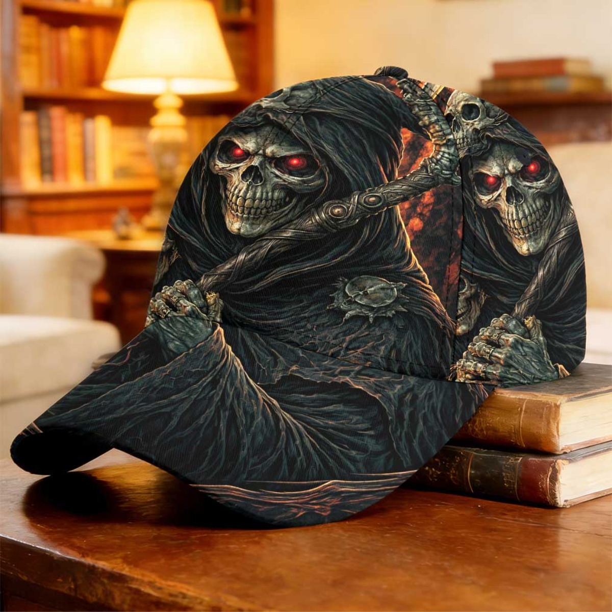 TEMU 1pc Dark Reaper Baseball Cap Gift For Father's Day Full Print Design Concert Anniversary Present Breathable & Lightweight Skateboarding Dad Hat