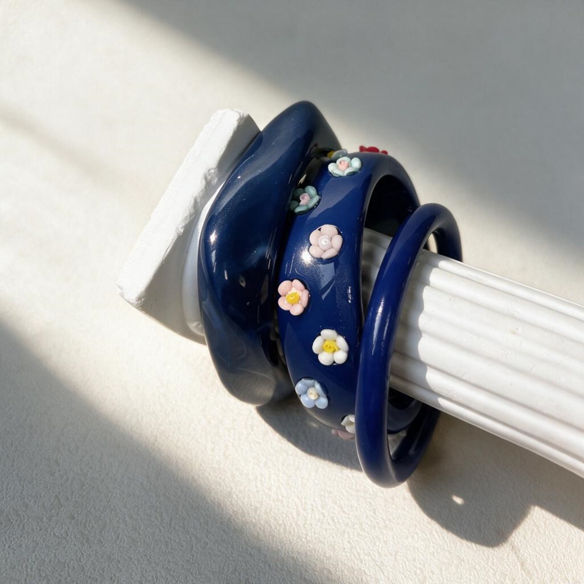 3pcs Blue Series Floral Resin Bracelet Set
