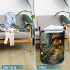 1pc Laundry Basket - Mushroom Forest Design with Glowing Mushrooms & Cottage - Heavy-Duty Polyester Laundry Hamper - Handles for Bathroom, Bedroom, Kitchen - Decorative Storage Organizer Basket - Ideal Housewarming Gift, , Whimsical Design, Durable Polyester, Bedroom Decor, Sturdy Construction, Small , 2D Flat, Laundry Hampers