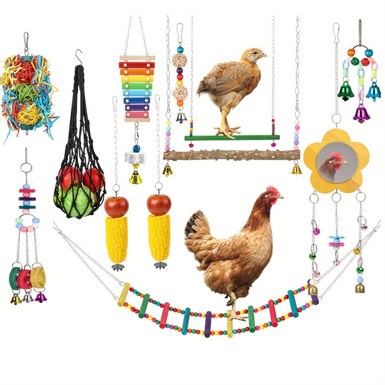 TEMU 13-piece Interactive Chicken Coop Playset - Chicken Xylophone, Chicken Swing Set, Chicken Mirror Toy, Chicken Flexible Ladder, Chicken Vegetable