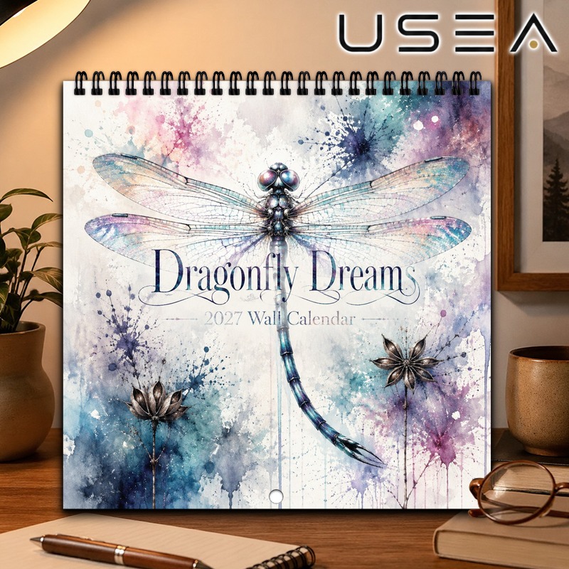 TEMU 2027 Wall Calendar And Planner - 12-month Hanging Storage Calendar Featuring " A Dragonfly" Art Pattern, With Daily Schedule Grid. Suitable For