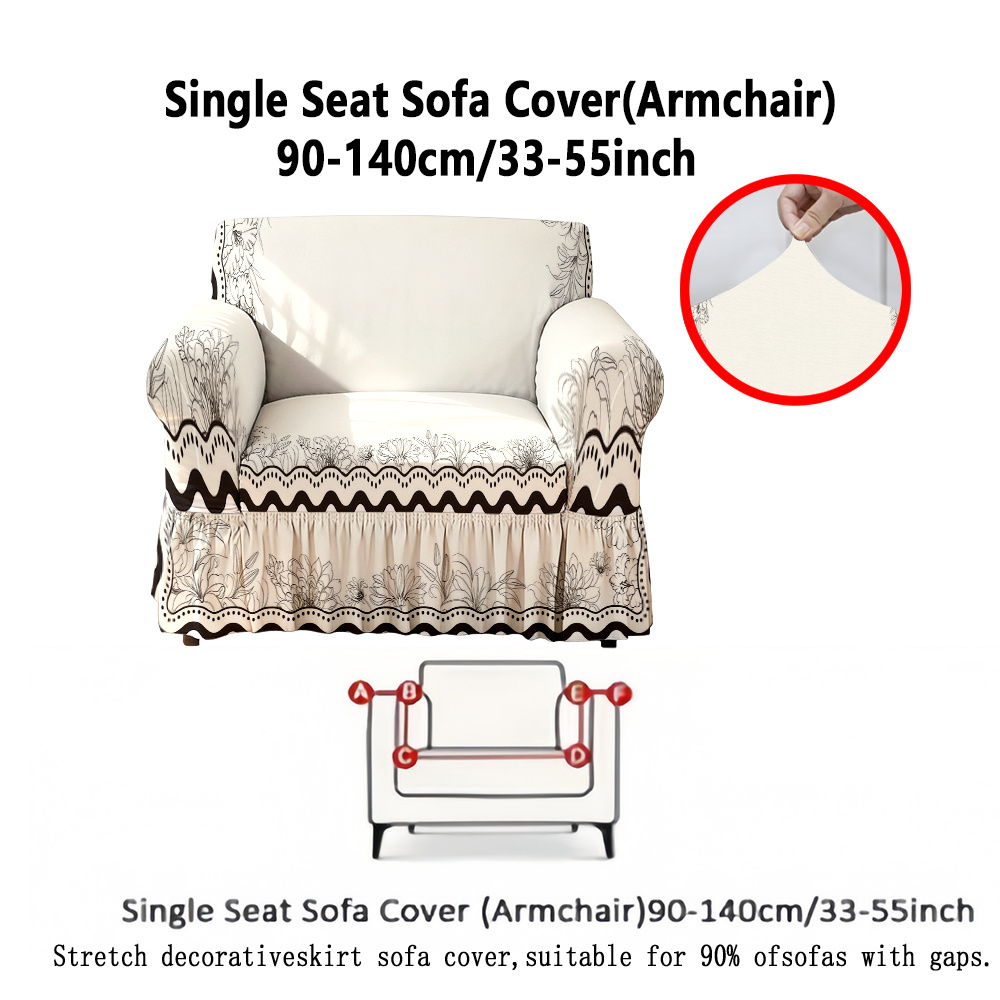 TEMU 1pc Skirted Sofa Cover, 2d Flat Texture Pattern Print, Living Skirted Design, -one Installation, With Skirted Design, Modern Light Luxury,