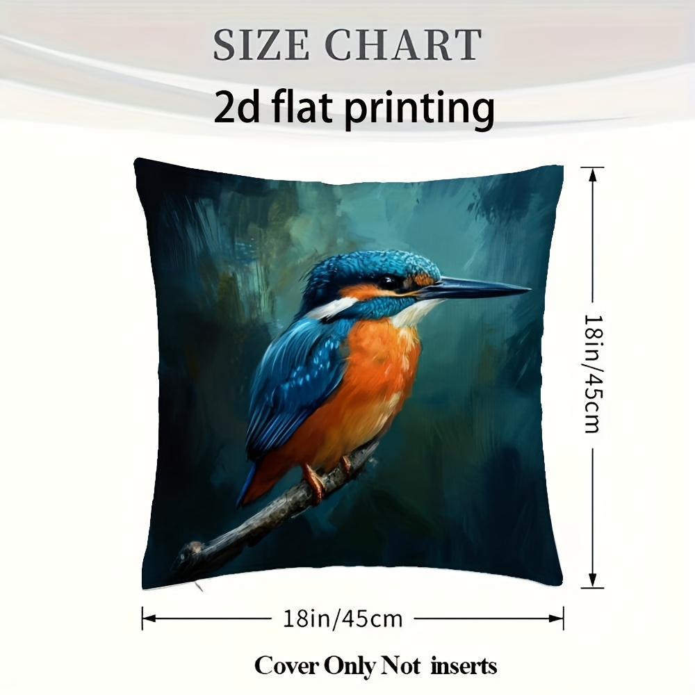 TEMU 1pc Pillowcase, Pillow Cover - Single-sided Printed Decorative Cushion Cover With Zipper, Featuring A Teal And Orange Wildlife Branch Pattern,