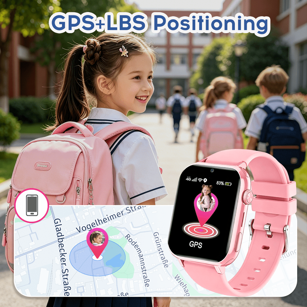 Smartwatch, 4G Telefoonhorloge voor Basisschool- en Middelbare Schoolstudenten, SIM-kaart Plug-In, Tweeweg Video Bellen, SOS Noodoproep, Stappenteller, GPS Locatie Smartwatch
