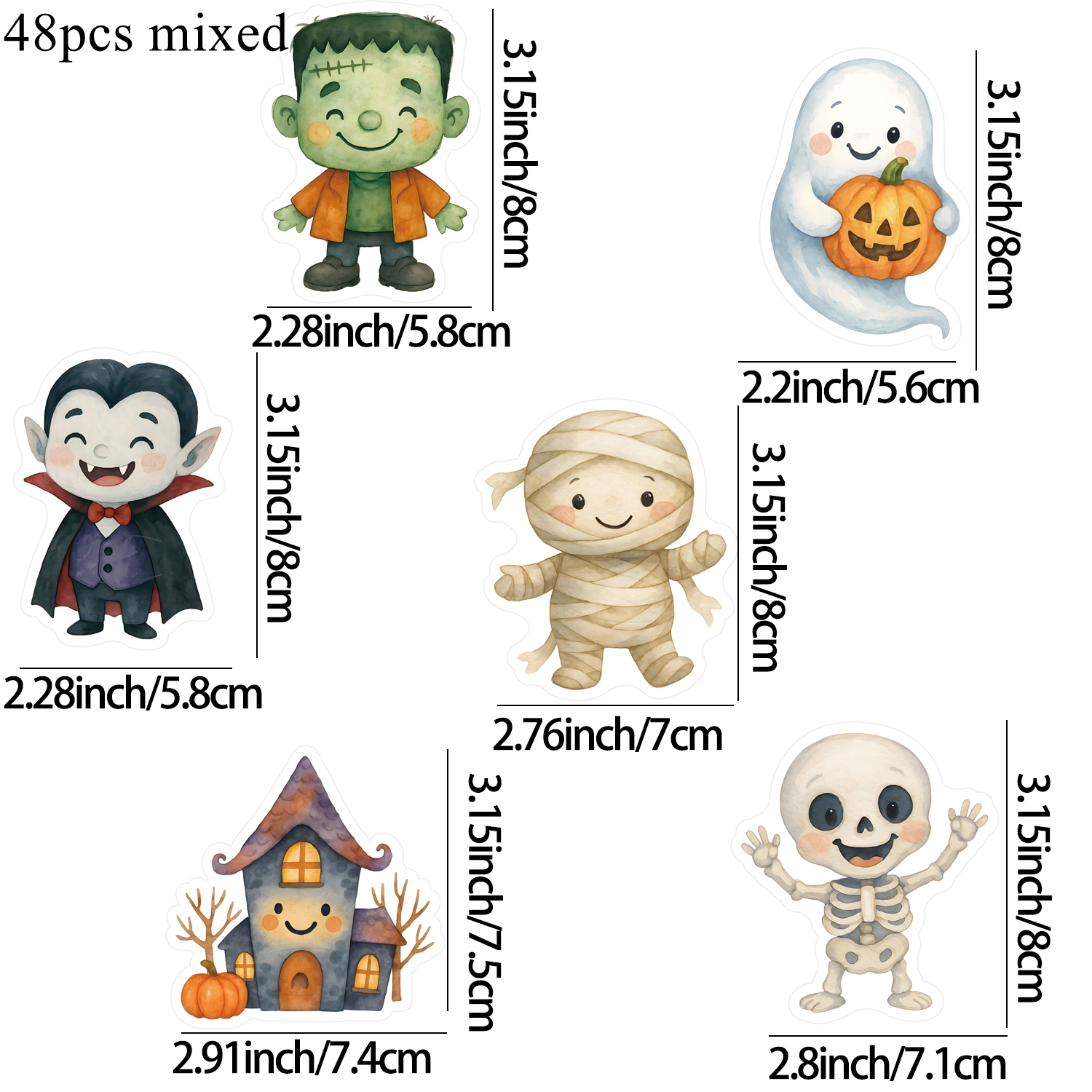 TEMU Cadeau pour Elle/Lui Lot de 48 pièces Suçourets d'Halloween (avec Emballage) Supports Cartes de Table Vampire de Dessin pour Décoration de Table