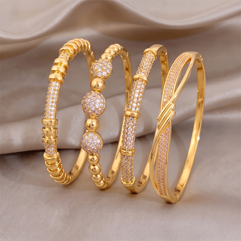 Soft Pink Tone 4pcs Open Bangle Set, Elegant Stacking Jewelry