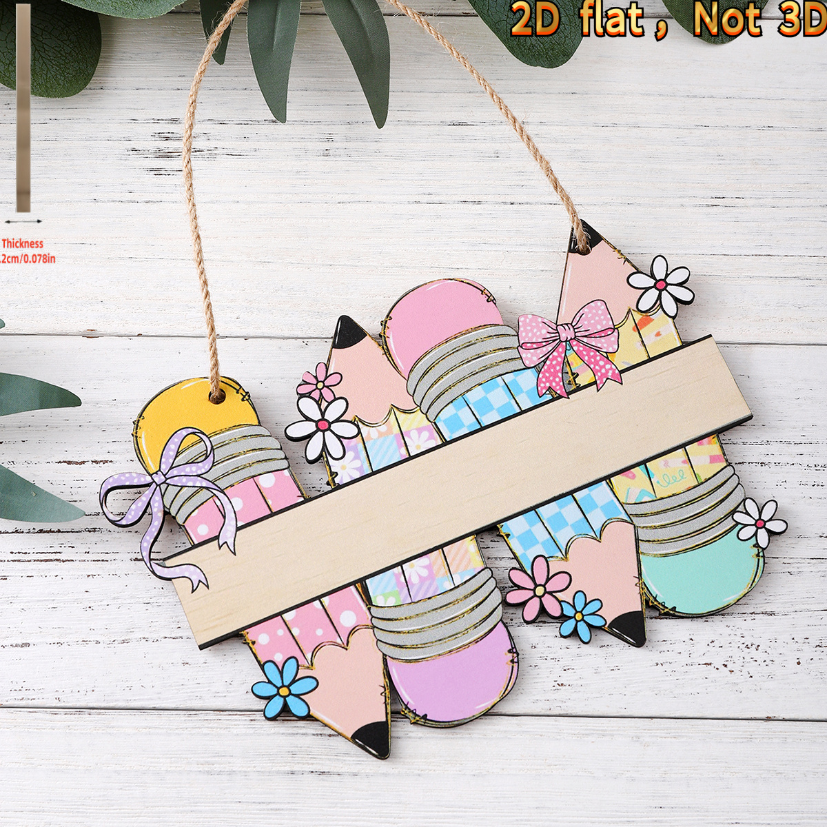 TEMU 2d Flat, 1pc Back-to-school Welcome Sign | Cute School Pencil Wooden Hanging Decoration, Wooden Classroom Wall Hanging, Colorful Pencil Decor,