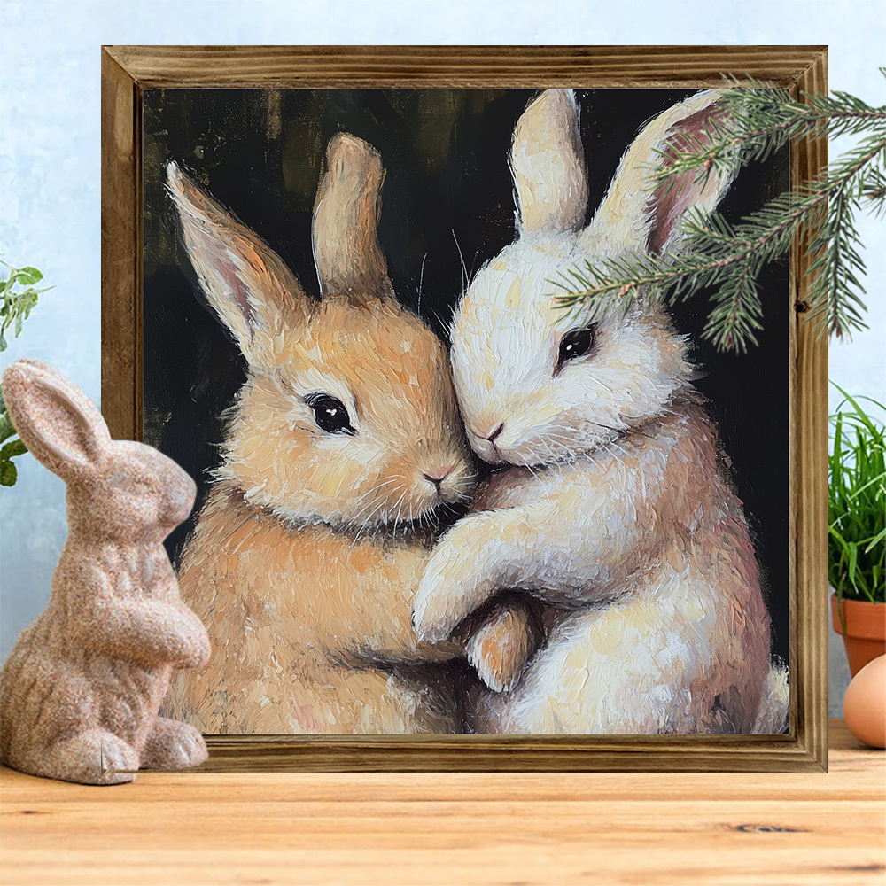 

Bunny & Rabbit Friends 8x8" Wooden Sign With Frame - Nursery, Bedroom, Living Room Decor | Ideal Easter Gift Rabbit Accessories