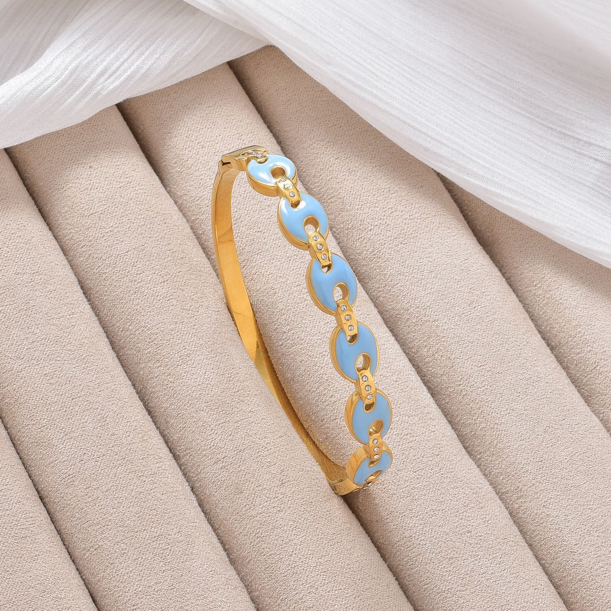 18K Gold Plated Sky Blue Enamel Bangle Bracelet, Stylish Gift