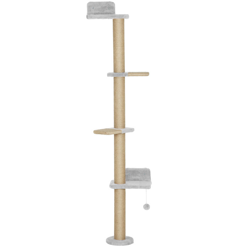 Cat Scratching Post, 5-level Design, Toys, Sisal Posts, Plush Fabric, Light Grey: retailer-supplied image