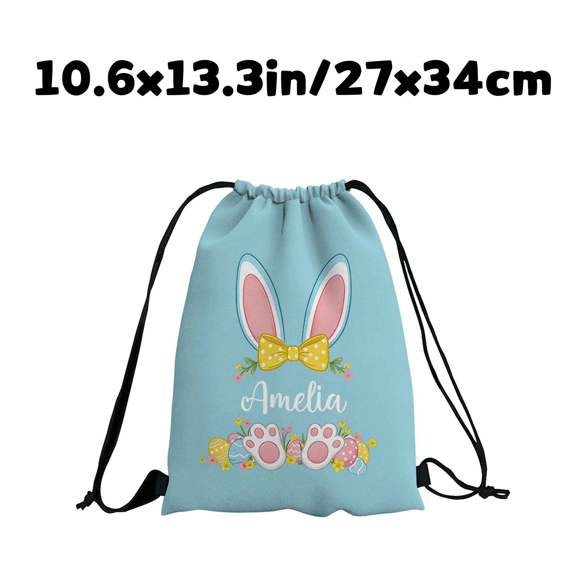 TEMU 1pc Personalized Bunny Ears Drawstring Bag - Custom Text/name Rabbit Paw & Egg Design Suitable For Easter/birthday/wedding/party, Machine