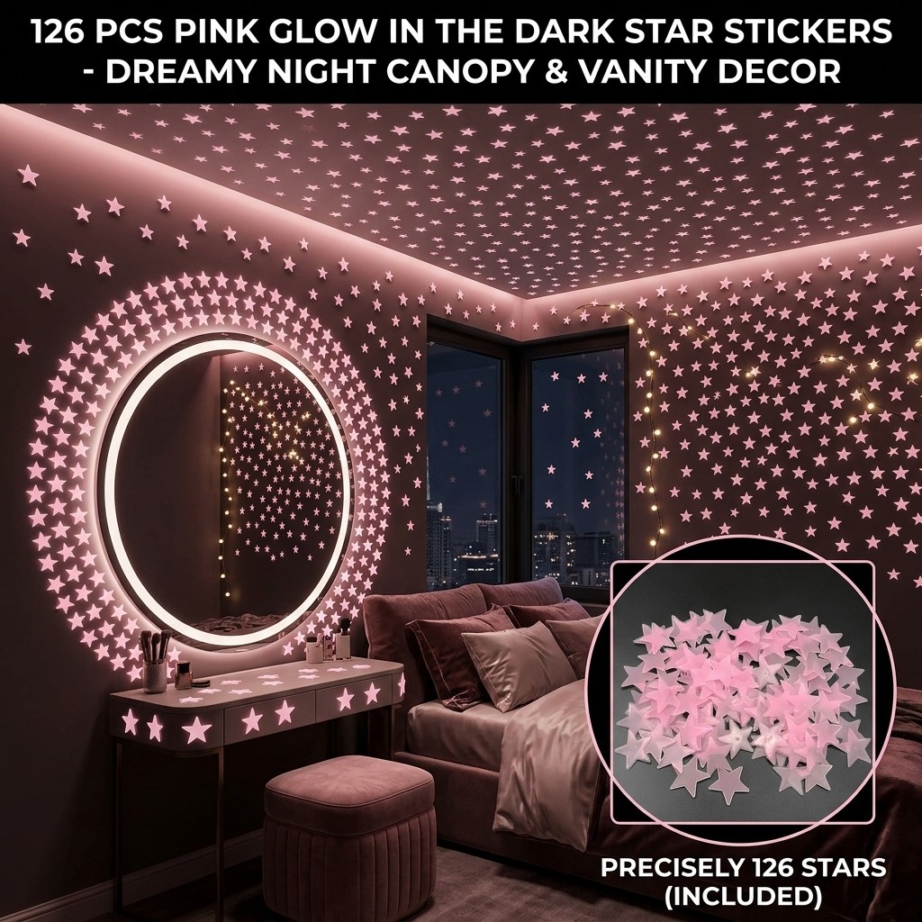 TEMU About 126pcs In The Stickers, Luminous Wall And Ceiling Decals For Vanity Mirror Corner, Dressing Room Top Decor, Soft Star Canopy Layout For