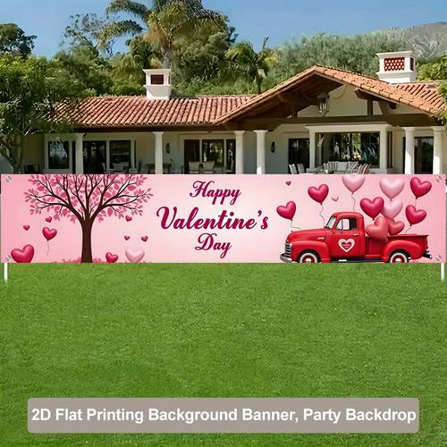 2d flat 2d flat2d party banner 1 valentines day truck and heart shaped balloon background banner background cloth used for fences lawns and indoor and outdoor decorations for parties no power required 17 7 78 7inch 45 200cm 2d flat