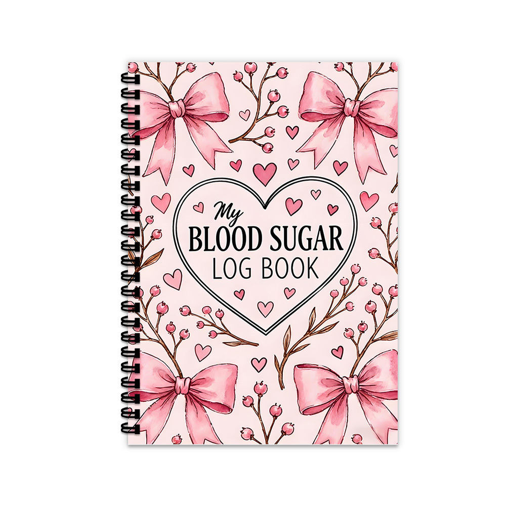 TEMU 1pc Spiral Sugar Log Book, Pink Heart Bow Themed, For Tracking Daily Levels And , Diabetics Who Cute Design, Subject Notebooks