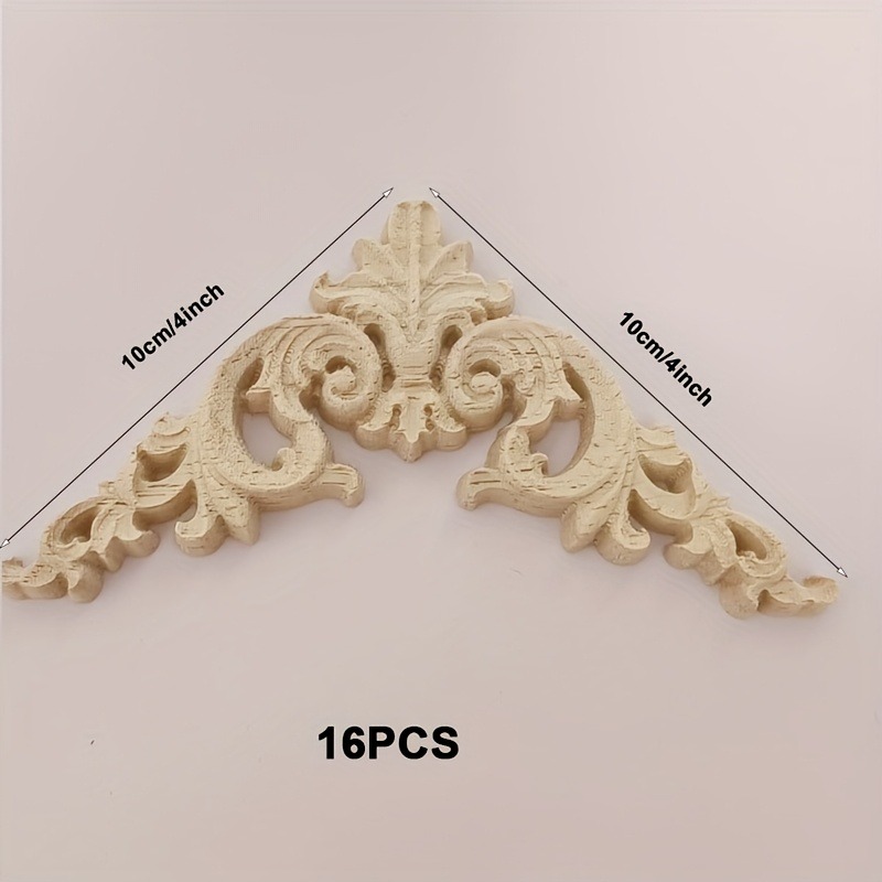 Image of 16pcs Wooden Ornaments Corner Decorations Wooden Carvings Corner Unpainted Wooden Carved Stickers Carved Stickers Furniture Wall Cabinet Bedside Table, Wooden Ornaments, Wood Carving