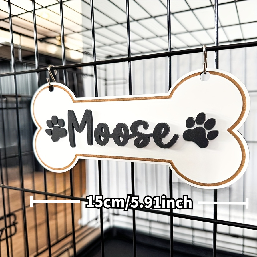1pc Personalized Dog House Nameplate, Dog Door Sign, Custom Pet Name, Bone-Shaped Cage Tag, Name Tag with Paw Print, Custom Gift for Cat And Dog Lovers, Cage Nameplate