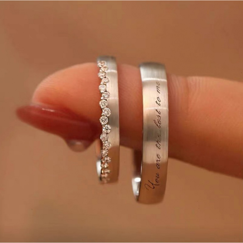 TEMU 2pcs Luxury Exquisite Inlaid With Beautiful Zirconia Couple Rings For Men And Women A Pair Of Fashionable Light Luxury Letter Opening Rings