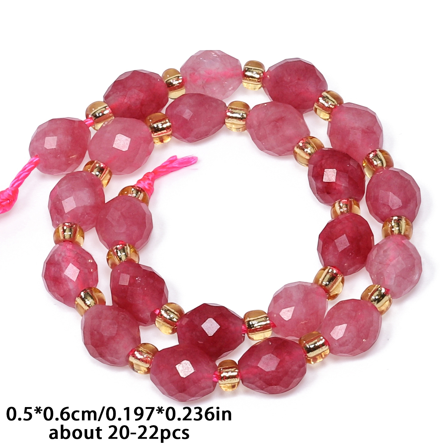 TEMU Natural Stone Beads And Assortments - 5x6mm Strawberry Quartz Engraved Diamond-shaped Rice Beads, 7.5 Inches Long. Small Summer Jewelry,