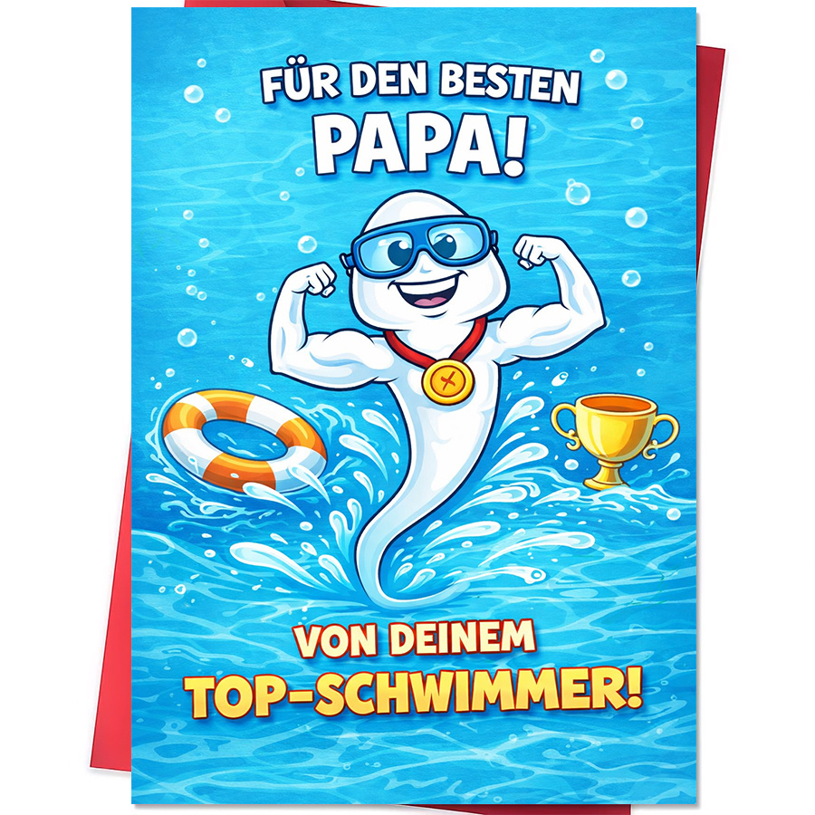 E-shop 1 Grußkarte + 1 Umschlag Grußkarte für Sohn zum Verschenken an Vater, um Bewunderung als Spitzenschwimmer in familiären Schwimm-Momenten
