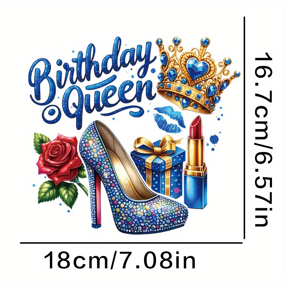 TEMU Birthday Queen Iron-on Patch Compatible For Diy T-shirts, Jeans, Bags & Hats - Durable Polyurethane Washable Transfer Sheets With Shiny Crowns,