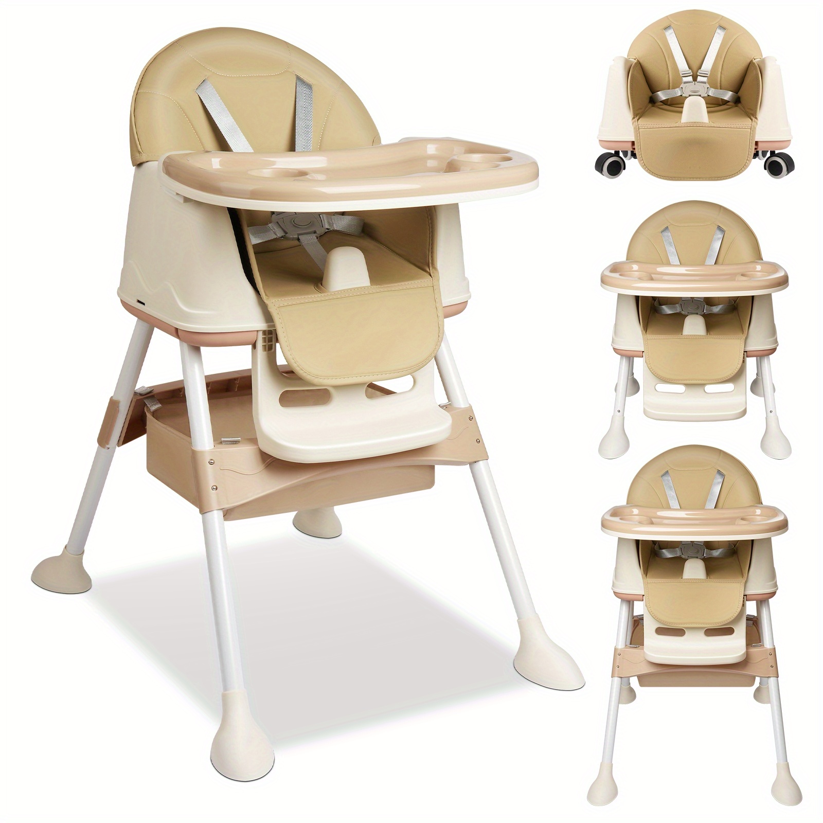 TEMU 4 In1 High Chair Baby, High Chair Baby, High Chair, Adjustable Convertible Baby High Chair With Safety Harness, Tray, Easy To Clean, Blue, Baby