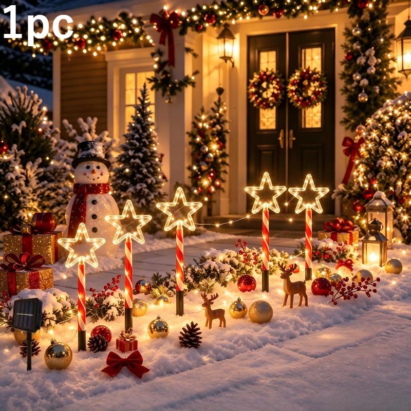 TEMU Solar Lights Outdoor Garden, Christmas Star Led Stake Lights With Candy Cane Poles, Solar Garden Lights For Outdoor Christmas Decorations, Lawn,