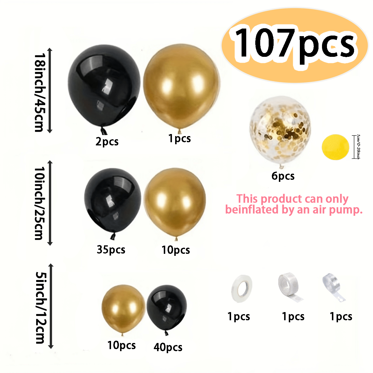 TEMU 107-delige set zwarte en gouden ballonnen met stippenballonnen voor afstudeer-, -, verjaardagsfeesten, oudejaarsavondfeest, huisdecoratie voor