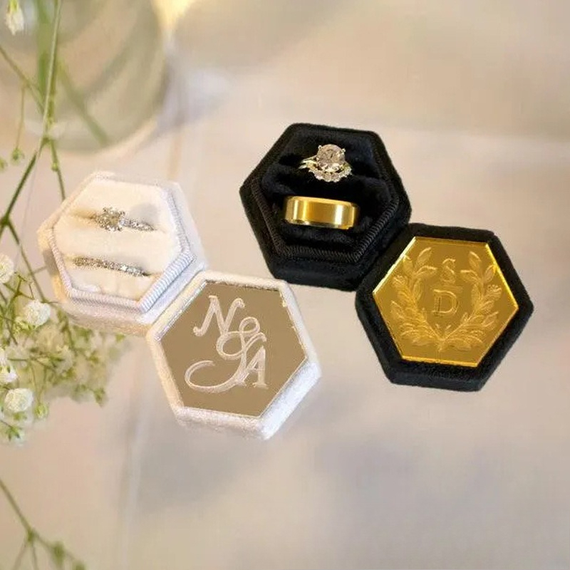Customizable Hexagonal Velvet Jewelry Box
