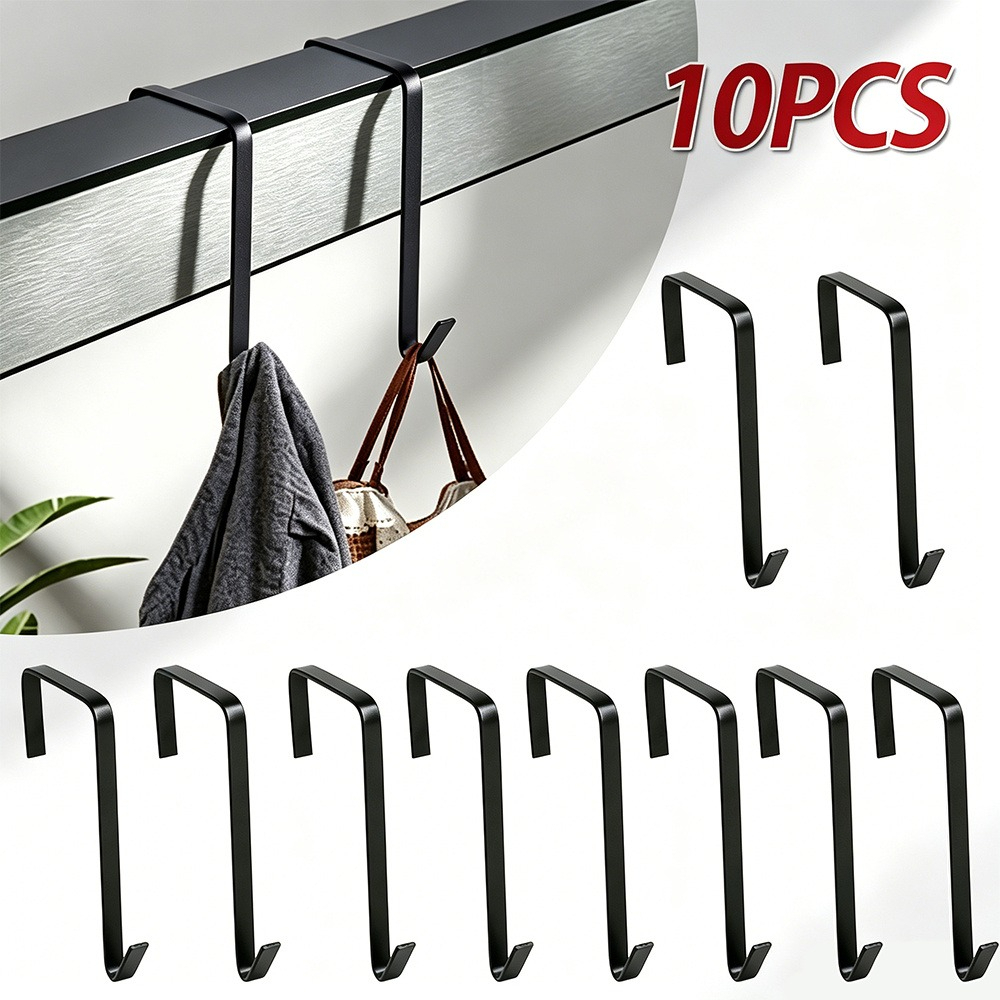 TEMU 10pcs Over-the-door Hook, No-drill Damage-free Hook For Hanging Coats And Hats, Suitable For Cabinets, Wardrobes, Dormitory Doors, And Handbags,