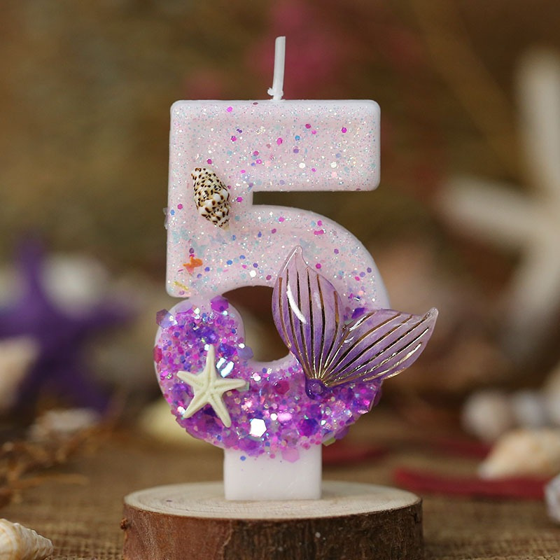 Image of Block Starfish Fish Tail Candle Creative Birthday Cake Candle Holiday Decoration First Anniversary Diy Number Candles