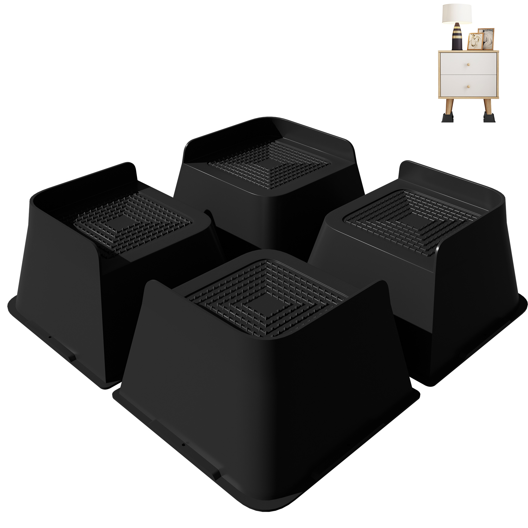 Image of Pack Of 4 L-shaped Furniture Risers, Stackable Table , Feet Made Of Pp For Table, Bed, Chair, Furniture Raiser And Table Leg Extension, Bed Raiser