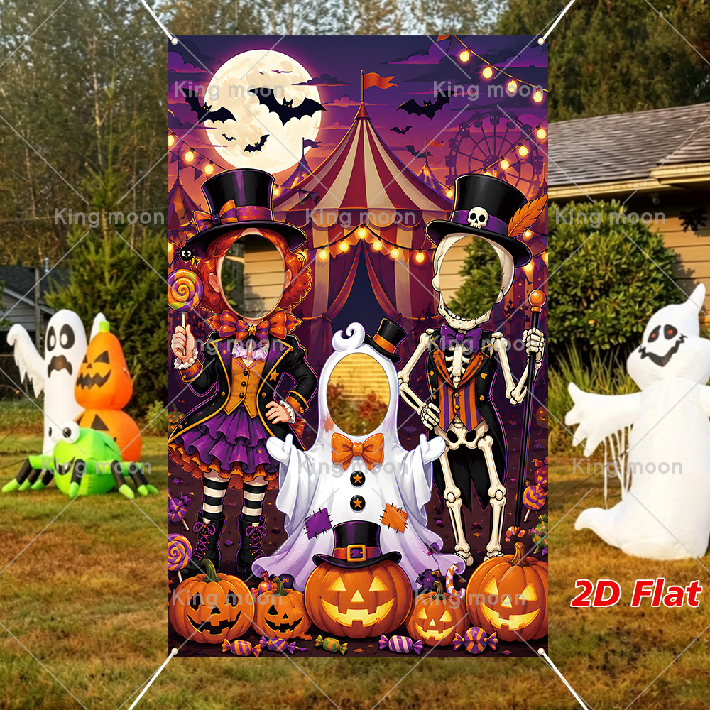 2d flat 2d flat 2d flat banner 1pc halloween photo booth banner 180cm x 110cm 70 8  43 3in polyester scary carnival halloween photo booth banner with skeletons ghosts pumpkins candies