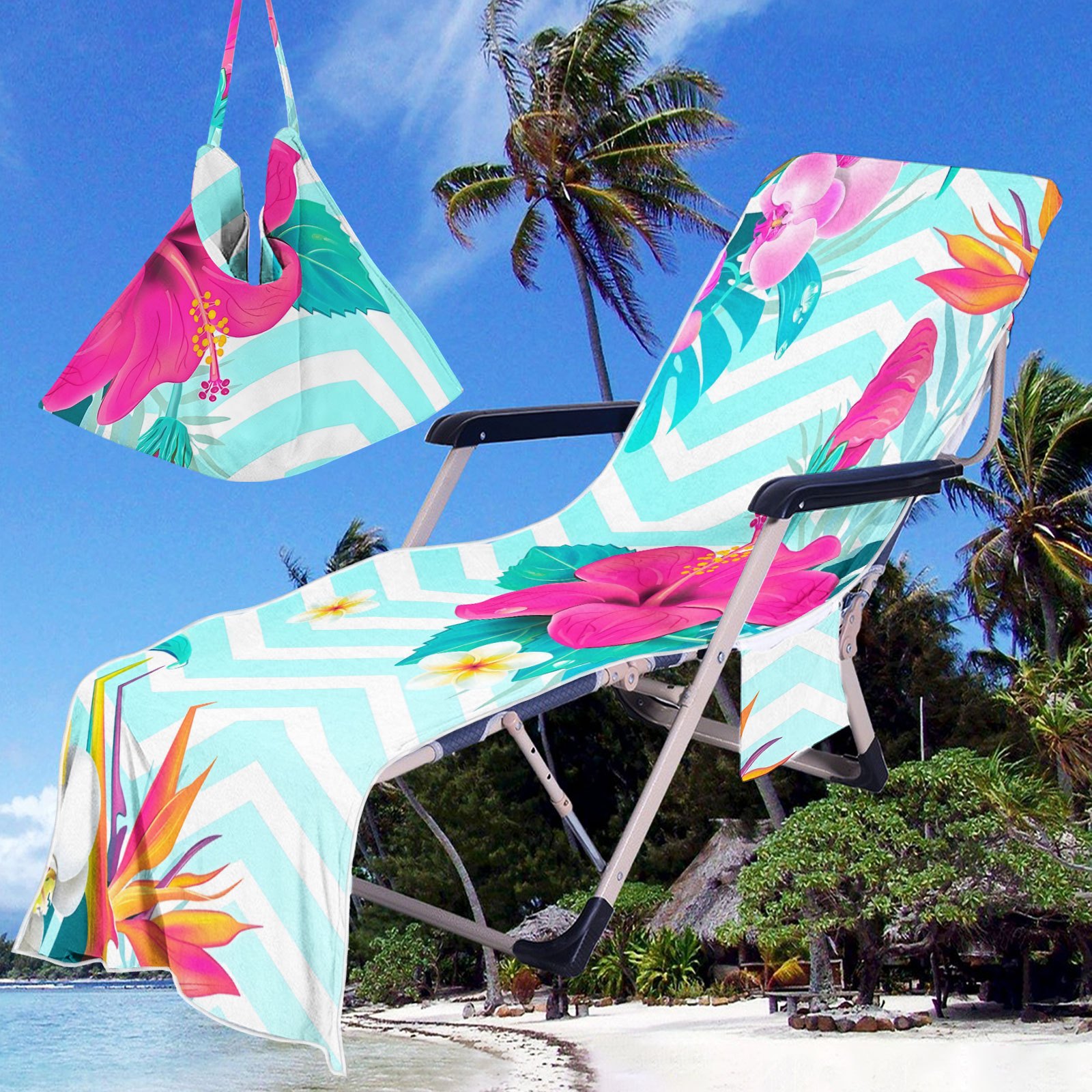 1pc turquoise flamingo hibiscus beach chair cover Temu Oman